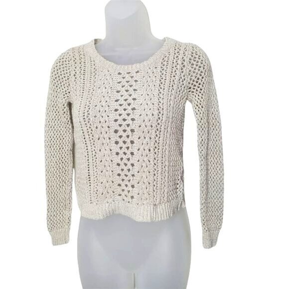 MADEWELL Womens Sweater XXSmall Beige Pullover Knit Crewneck Crop Cotton Ribbed - Picture 1 of 10